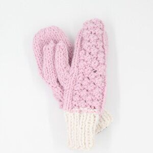 Handmade Hand Knit Chunky Knit Chill Chaser Pink and White Alpaca Wool Mittens
